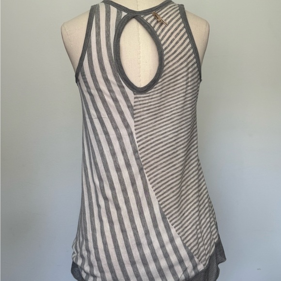 Pete Asymmetrical Gray and White Striped Tank Top, High/Low Hem,  XS - Picture 2 of 9